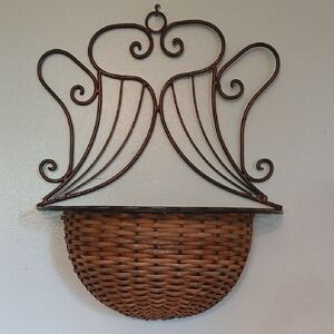 Woven Wall Basket with Decorative Metal Design